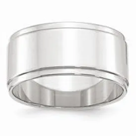 10k White Gold 10mm Flat with Step Edge Wedding Band Ring