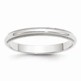 10k White Gold 3mm Milgrain Half Round Wedding Band Ring