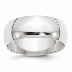 10k White Gold 8mm Half Round Wedding Band Ring