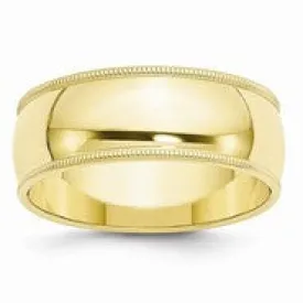 10k Yellow Gold 8mm Milgrain Half Round Wedding Band Ring