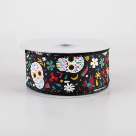 1.5" Calaveras Day of the Dead Skull Ribbon: Black (10 Yards)