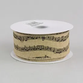 1.5" Canvas Small Music Note Ribbon: Tan & Black (10 Yards)