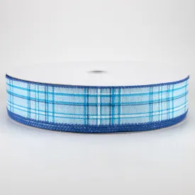 1.5" Cornelia Plaid Ribbon: Blue, Navy & White (50 Yards)