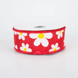 1.5" Daisy Print Ribbon: Red (10 Yards)