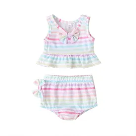 2-piece Girl Colorful Striped Swimsuit