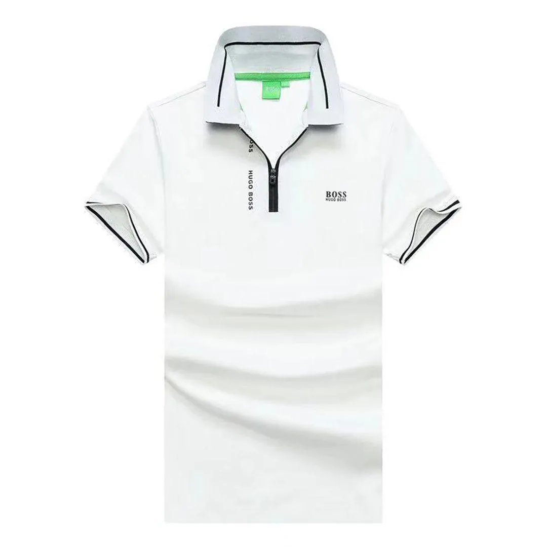 Authentic Hug Zip Up Polo Shirt -White