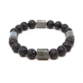 Black Lava and Serpentine Beads Men's Stretch Bracelet