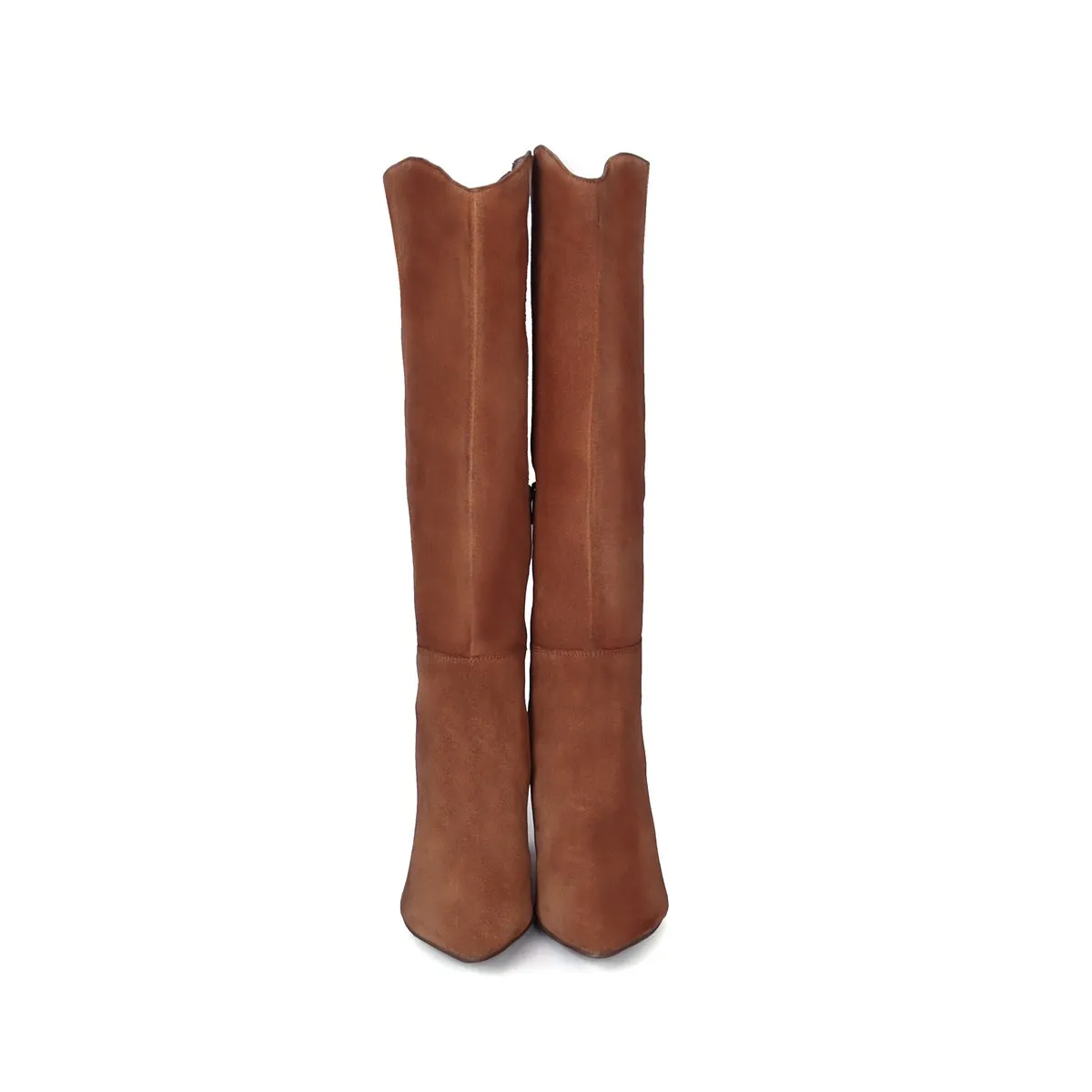 Blocked Heel Adjustable Elastic Pointed Toe Knee-Height Brown Rich Suede Leather Ladies Boots By Brune & Barerskin