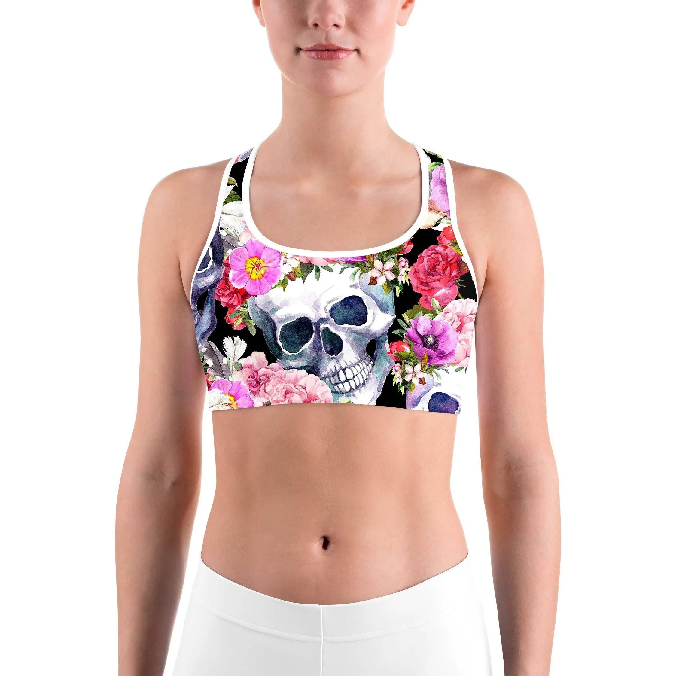 Colorful Floral Skull Sports bra