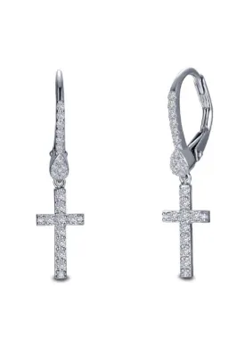 Dangling Cross Simulated Diamond Earrings E0399CLP