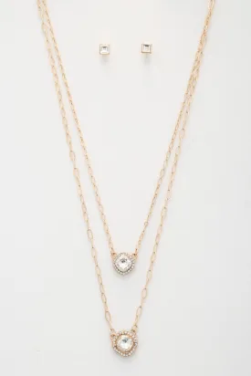 Double Crystal Metal Layered Necklace