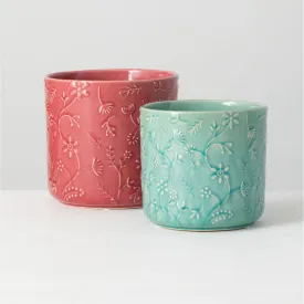 Floral Relief Planters - Set of 2