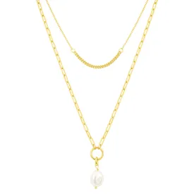 fyb Emily Pearl Layer Necklace in Gold