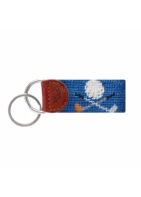 GOLF CLUBS NEEDLEPOINT KEY FOB - BLUE