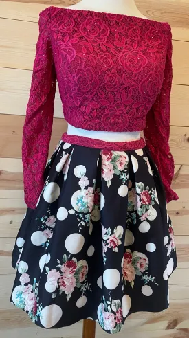 Hannah S 2 Piece Pink/Black High Waist Skirt Dress womens size 16 formal