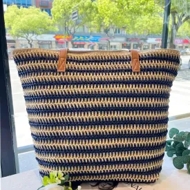 Large Capacity Two Color Stripes Straw Shoulder Bag