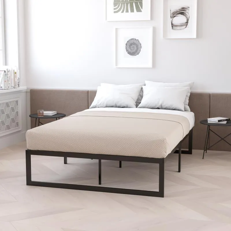 Trendy Nights Metal Platform Bed Frame No Box Spring Needed Steel Slat Support Quick Lock Functionality