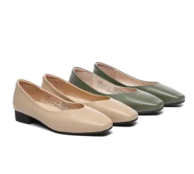 Women Flats Leather Square Toe Ballet Flats